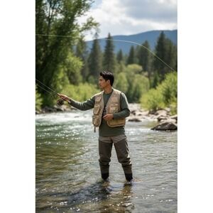 Redington Fly Fishing Utility Vest Men's S/M Beige Multi-Pocket Zip multi pocket